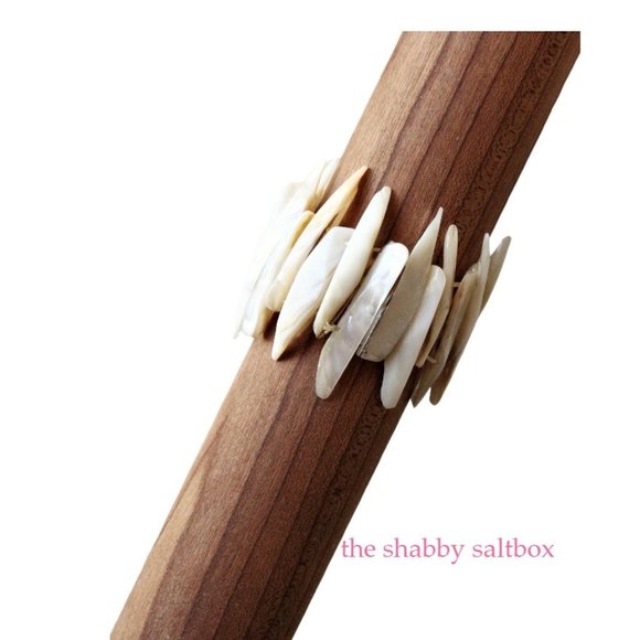 "Shark Bite" Stretch Bracelet XS-S Mother of Pearl Abalone Shell Natural White - Picture 2 of 6